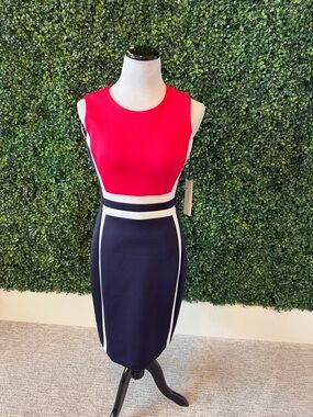 NWT Calvin Klein pink , Navy and White Colorblock Sheath Dress